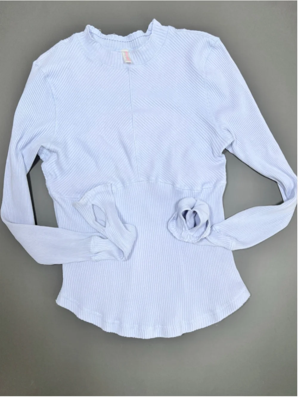 Free People Long Sleeve Ribbed Tee, Size M, Light Blue Athletic